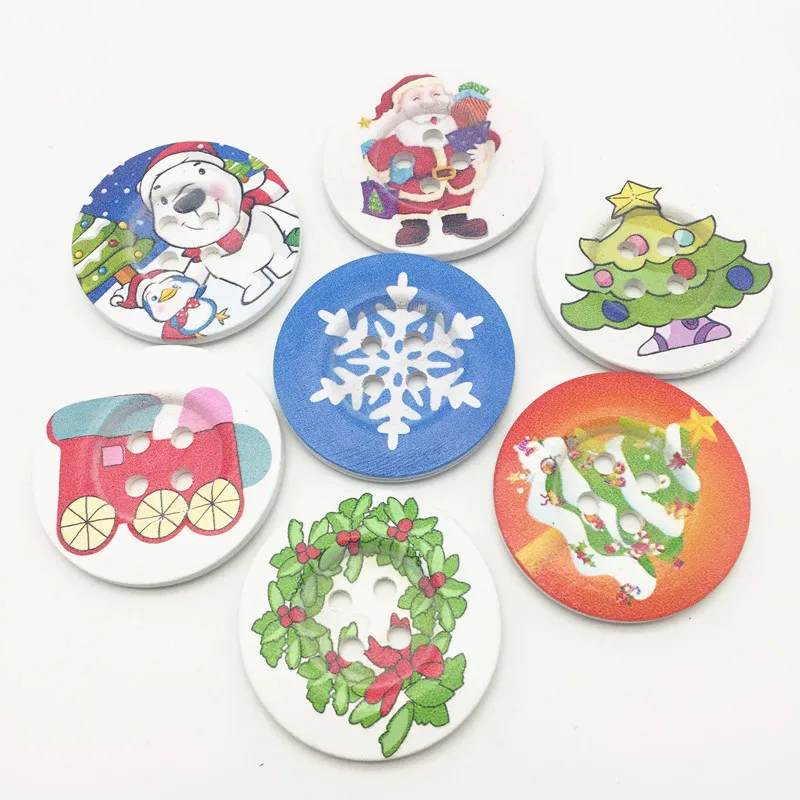 Buy 10pcs 50mm Large Wood Buttons Christmas Printed