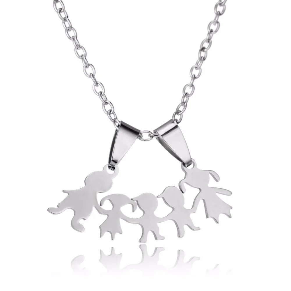 Stainless Steel Parent Boys Girls Children Mom Dad Pendant Family Chain Necklace