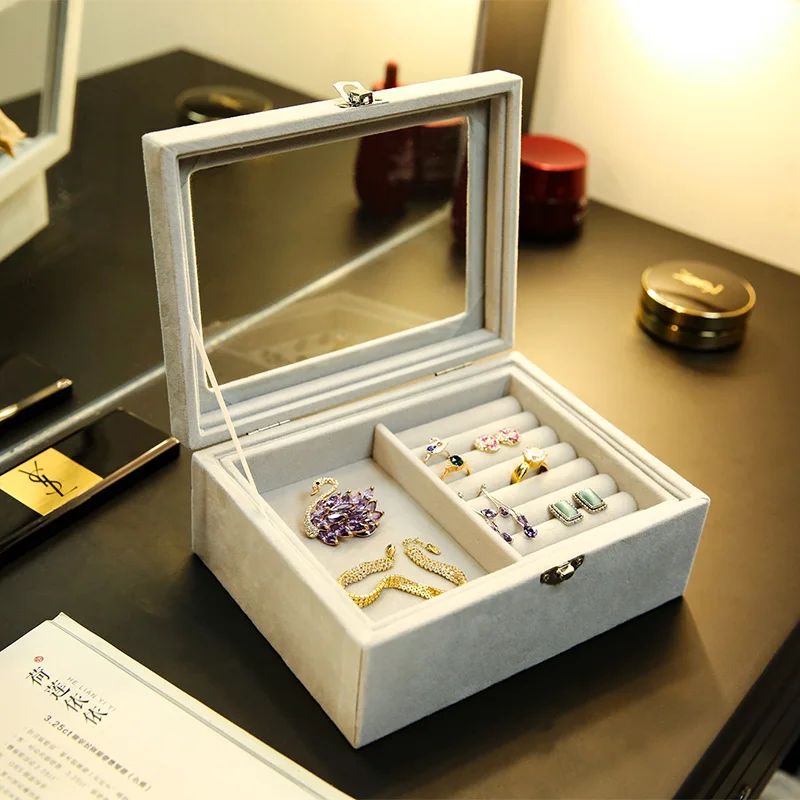 

ANFEI 2019 New Arrivals 2 Layer Velvet Jewelry Gift Box Ring Earrings Necklace Pendant Bracelet Packaging Storage Box Wedding