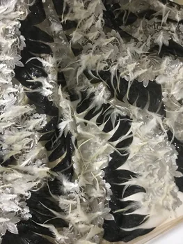 

Luxury S1930702 feather sequins tulle embroidery french net lace fabric for party dress