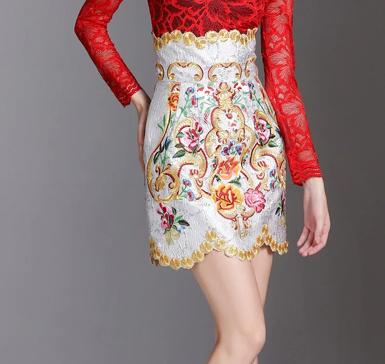 Qian Han Zi Новая модная дизайнерская женская юбка Роскошная Цветочная вышивка винтажная Повседневная мини-юбка с принтом