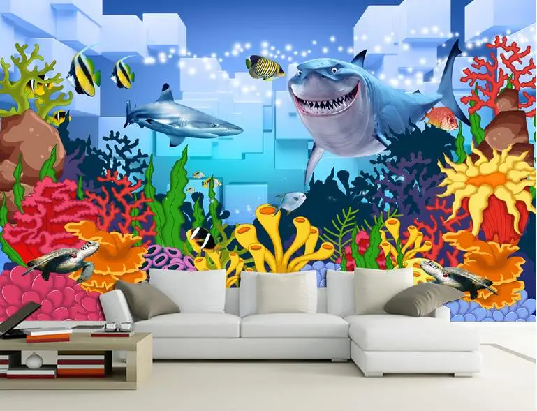 

Custom 3d photo wallpaper 3d wall murals wallpaper fashion 3 d sharks children room background wall paintings wall decoration