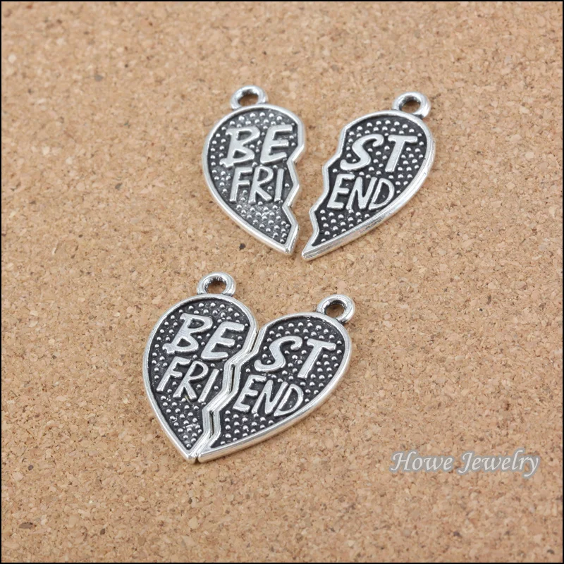 

40 sets silver tone plated love heart "best friend" fit for necklaces & pendants DIY jewelry findings Accessories B021