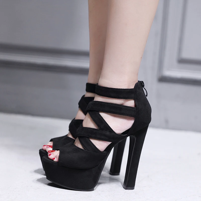 

2019 new women's sandals fashion sexy 15 cm super high heel women's shoes stage show catwalk thick with sandals white black