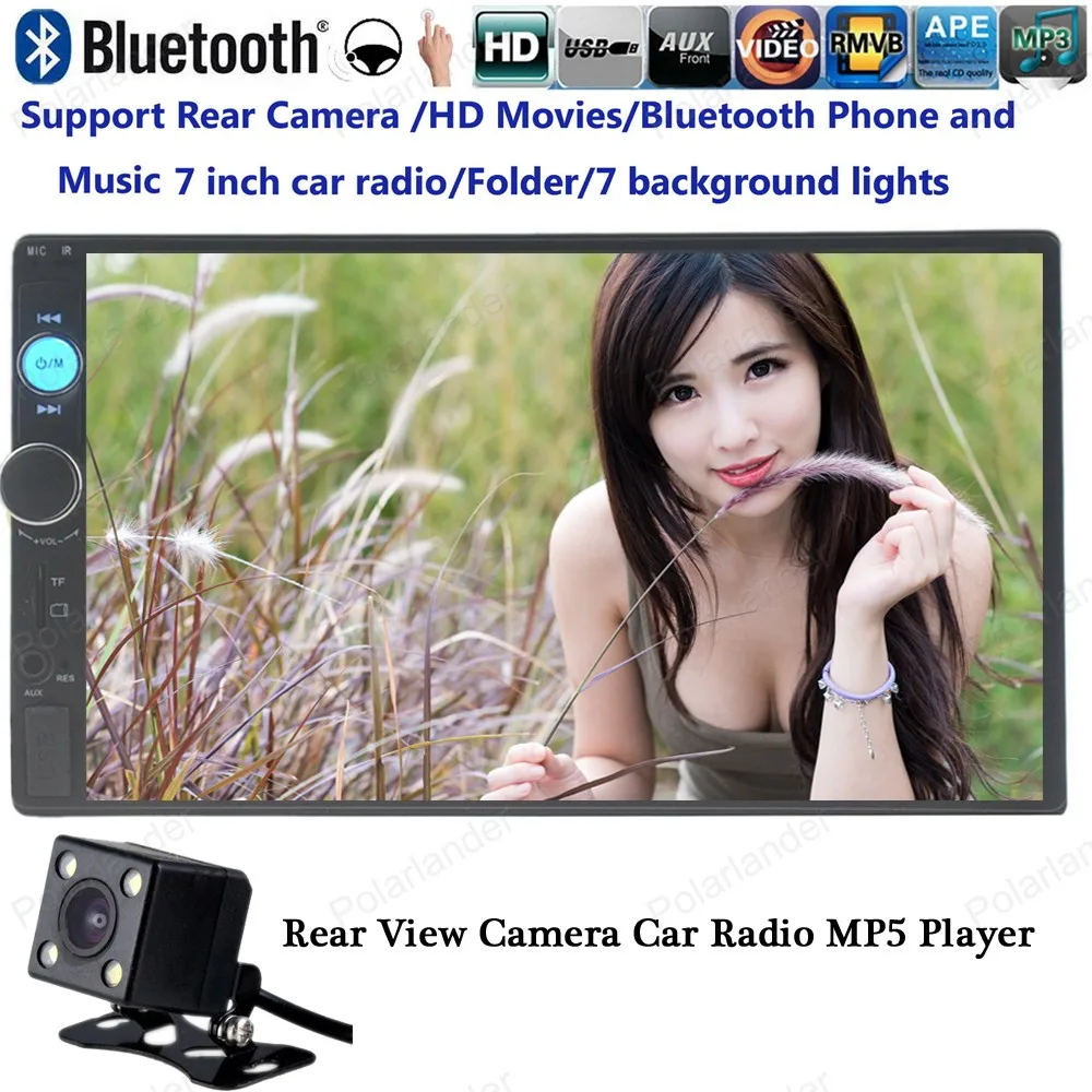 2 din 7 Inch Bluetooth touch Screen with rear camera Car Stereo MP4 MP5 Player AUX