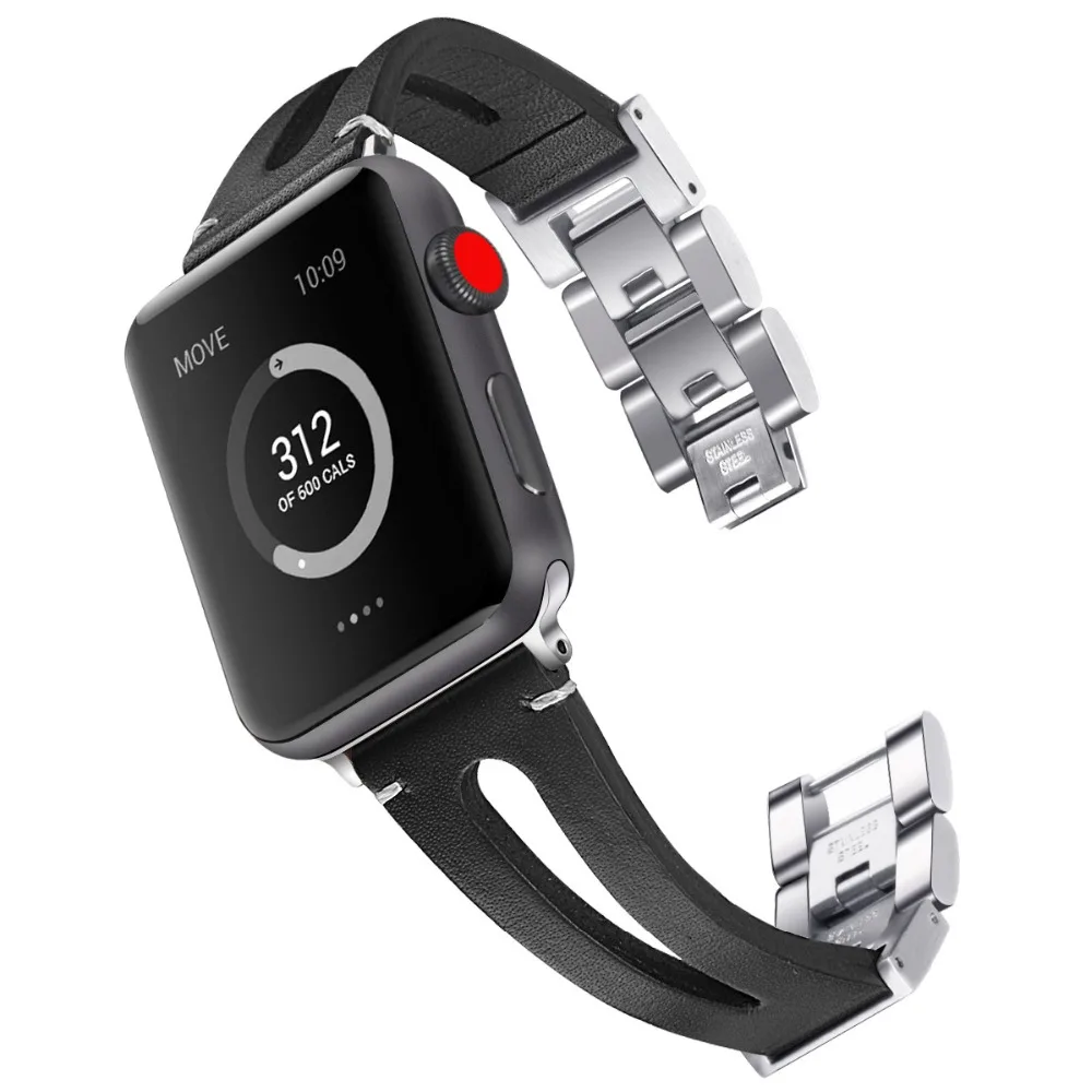 Черный кожаный ремешок для часов Bemorcabo Apple Watch 3 2 1 серия 42 мм 38 аксессуары