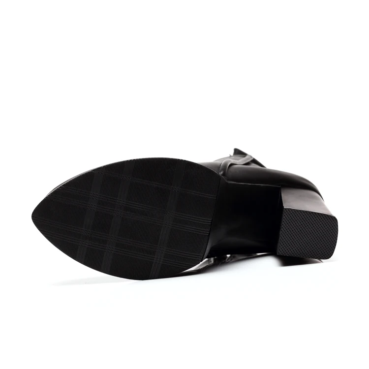 Новинка года; пикантные женские ботинки; Модные Черные ботильоны на платформе и высоком квадратном каблуке; женские кожаные туфли фирменного дизайна; CH-B0011