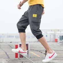 Повседневные мужские брюки; Мужские Брюки с карманами; брюки с эластичной резинкой на талии; укороченные брюки; летние мужские брюки