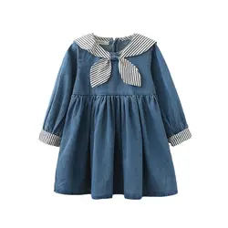 Платья для девочек, 2019 весеннее джинсовое платье для девочек, хлопковое платье из джинсовой ткани в школьном стиле, милое платье, одежда для