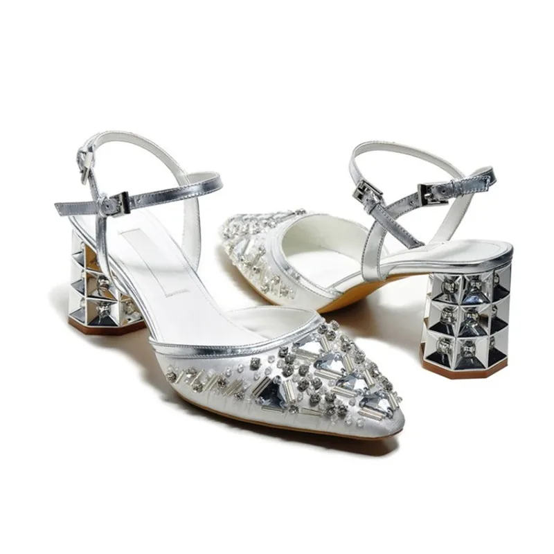 

2016 Designer Genuine Leather Luxury Shoes Women Pointed Toe Slip Up Flat Shoes Metal Ball Ankle Strap Gladiator Shoes