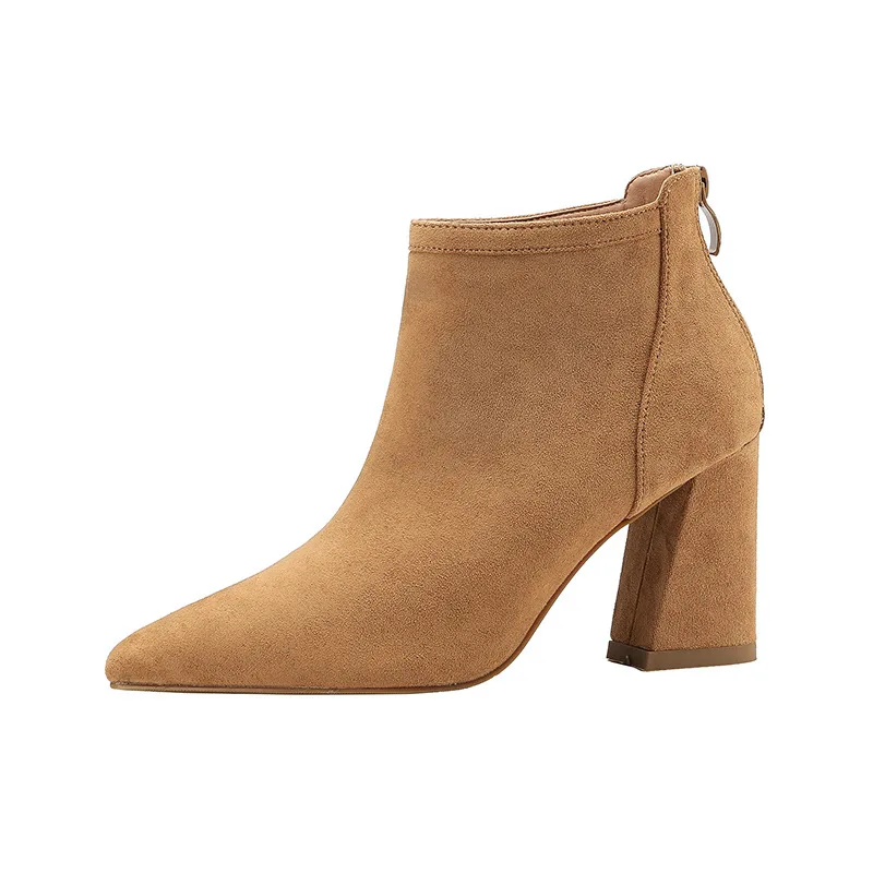 

Sexy Pointed Toe Block Heels Ankle Boots for Women Fall Winter Shoes 2018 High Heel Boots Ladies Office Shoes Booties Nude