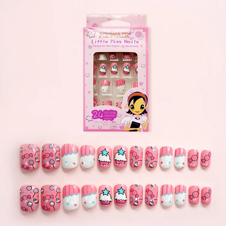 Aliexpress.com : Buy 24 Pcs Cute Candy Cake Pattern Fake Finger Nails ...