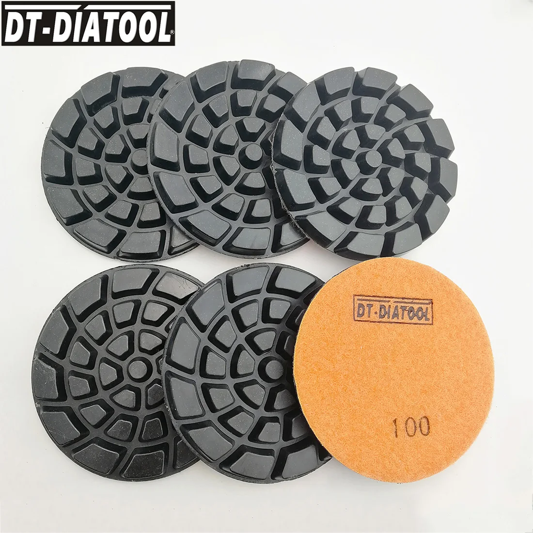 

DT-DIATOOL 6pcs/pk Dia 4"/100mm Diamond Resin Bond Concrete Polishing Pads Grit100 Nylon Backed Sanding Discs For Terrazzo Floor