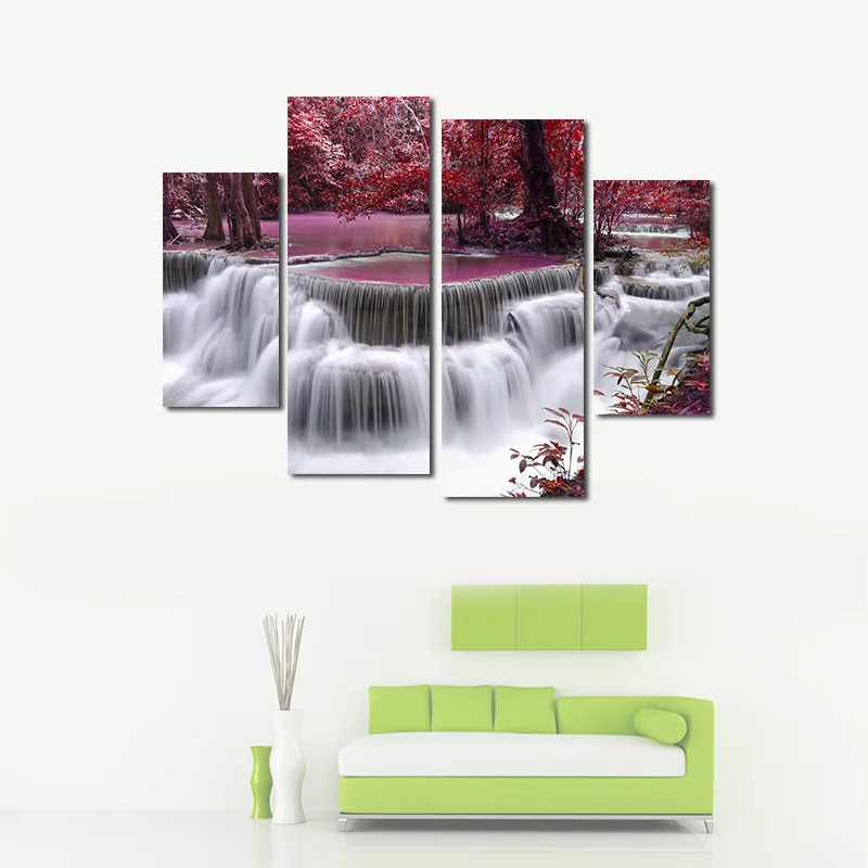 

4 Pcs Canvas Painting Wall Art Decor Print Flower Maple Falls Wall Art Picture with Modern Wall Paintings Modular Picture