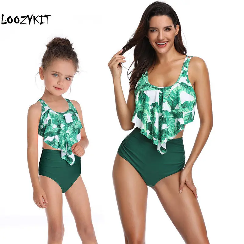 

Loozykit Swimwear Mom Girls Two Pieces Swimsuit Kids Ruffles Swimwear Bathing Bikini Set For Mom and Daughter Swimsuits