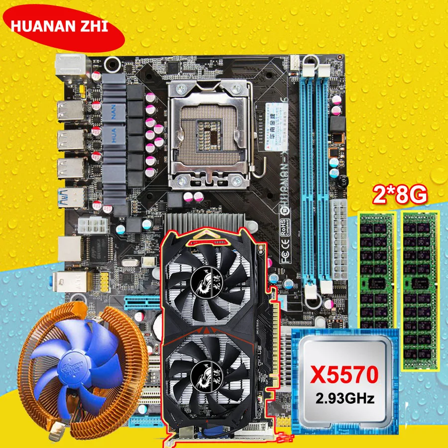 خصم اللوحة هوانان تشى X58 اللوحة مع وحدة المعالجة المركزية إنتل زيون X5570 2.93 GHz RAM 2*8G DDR3 REG ECC GTX750Ti 2G الفيديو بطاقة