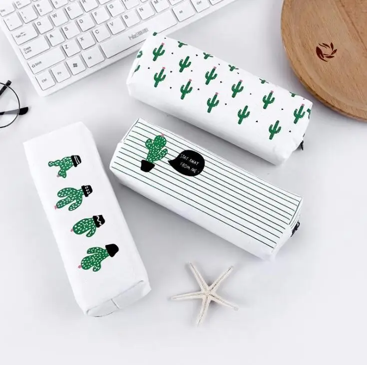 

8 corners Cuboid Cactus Pencil Case Canvas School Supplies Kawaii Stationery Estuches Chancery School Cute Pencil Box Pen Bags