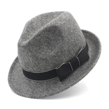 Модная женская мужская фетровая шляпа для зимы и осени элегантная женская шерсть Трилби Хомбург церковная Джаз шапки с бантом ленты