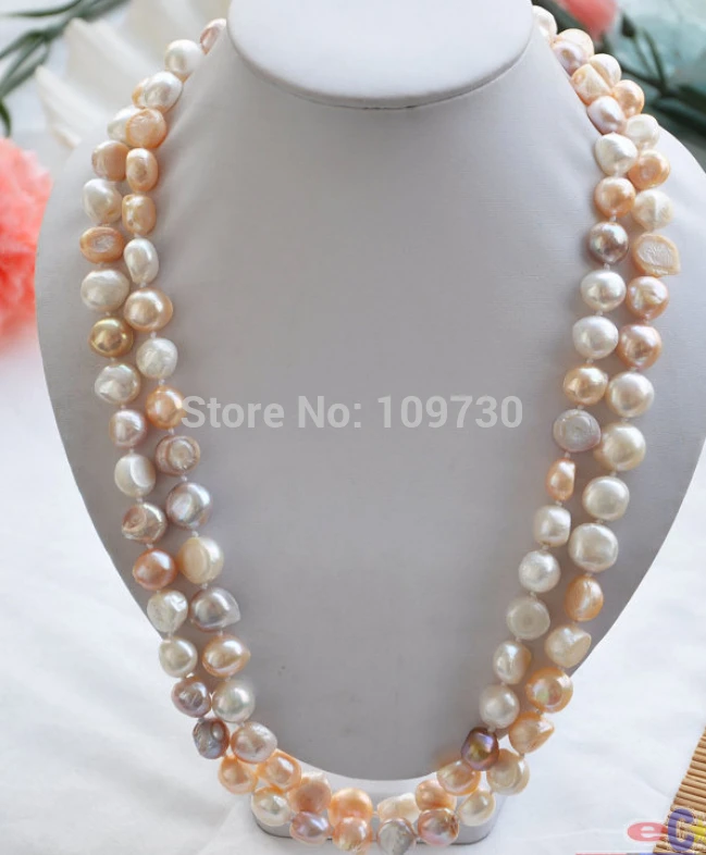 

Jewelr 003247 48" 15mm WHITE PINK LAVENDER BAROQUE freshwater pearl necklace