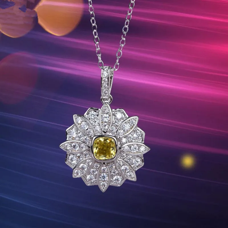 

925 Pure Silver Topaz Pendant Necklace by Medboo Grand Brand New Fashion Style Sunflower - Shaped Yellow Natural Gem Exquisite