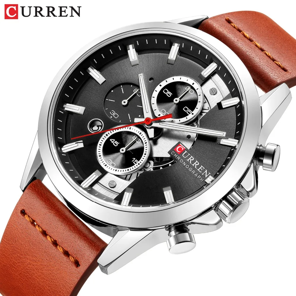 

CURREN New Top Brand Luxury Chronograph Sports Men's Watch Casual Calendar Business Wristwatch with Leather Strap Male Clock