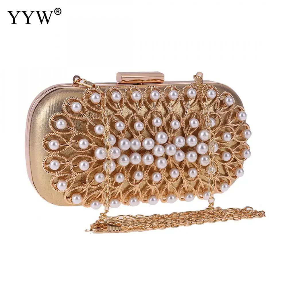 

Womne Gold Clutch Purse Cocktail Wedding Party Evening Clutches Bag Luxury Bridal Prom Handbag Moonlight Pearl Bead Evening Bag