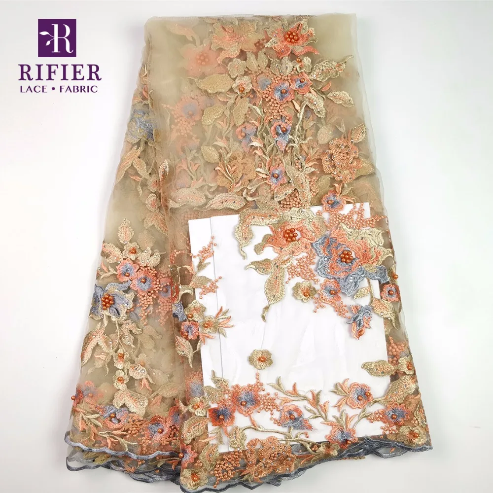 Beautiful Flower Embroidered Lace!! 2018 High Quality African Beads