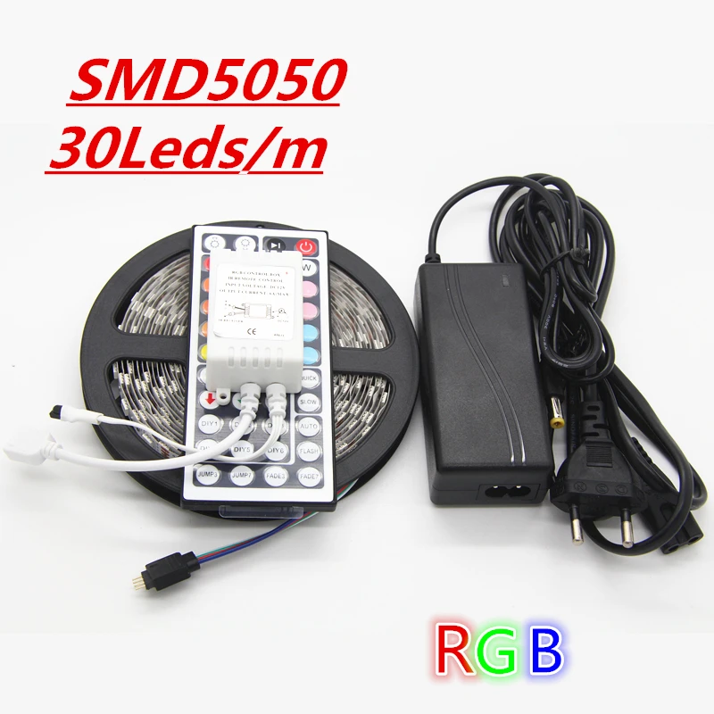 30Leds/m 5M SMD 5050 150Leds RGB LED Strips and 44 Key IR Remote Control 12V 3A Power Supply US/EU/UK/AU Free shipping | Лампы и
