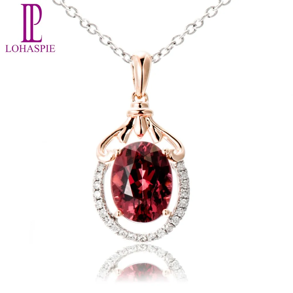 

LP Diamond-Jewelry 2.45ct Natural Rhodolite Garnet Solid 18K 750 Rose Gold Pendant Fine Gemstone Jewelry For Women's Gift