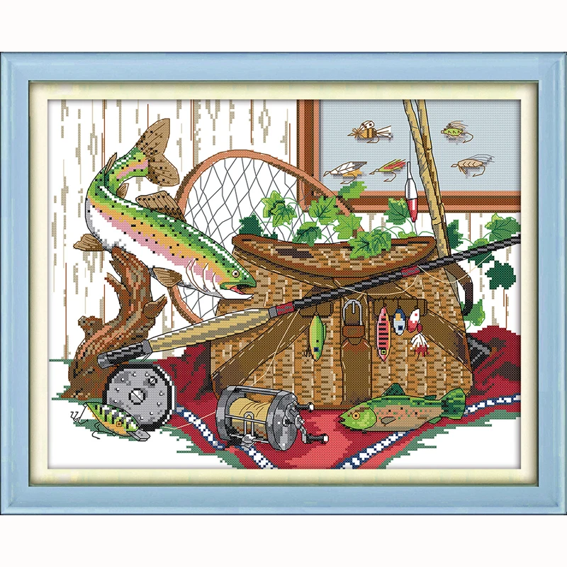 Fishing gear Counted Cross Stitch 11CT 14CT Cross Stitch Chinese Cross Trout wildlife