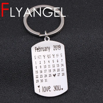 

Custom Special Data Calendar Keychain Engraved Heart Car Key Tag I Love You Key Holder Lover Couples Family Data Keyring Gifts
