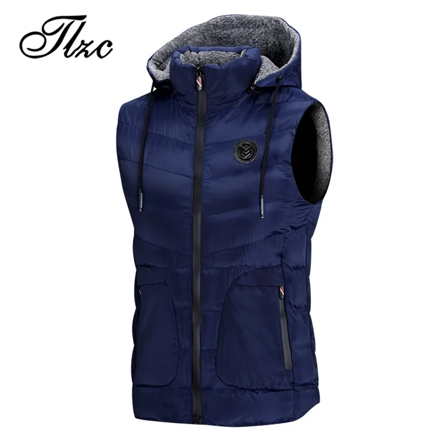 TLZC Men Thick Hooded Sleeveless Jacket Male Waistcoat Gilet Size L 3XL