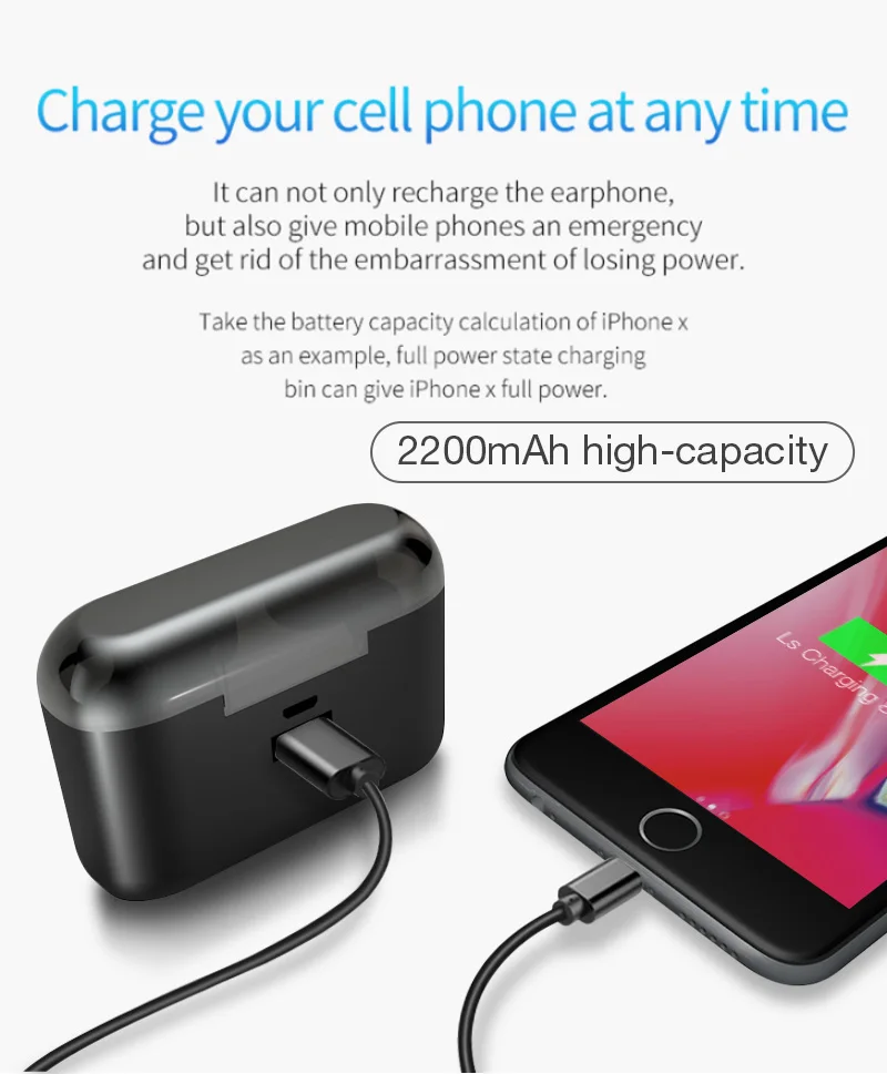 TOMKAS TWS Airpods Wireless Earbuds True 5D Stereo Bluetooth Earphones Mini TWS Earphones Waterproof Handsfree with 2200mAh Power Bank (7)