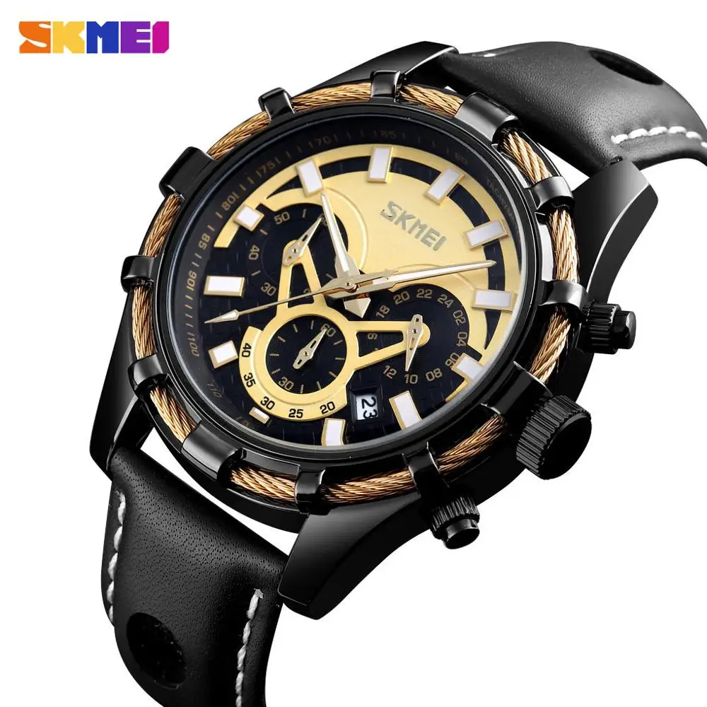

SKMEI Fashion Sport Watch Mens Watches Top Brand Luxury 3Bar Waterproof Leather Strap Quartz Wristwatches relogio masculino 9189