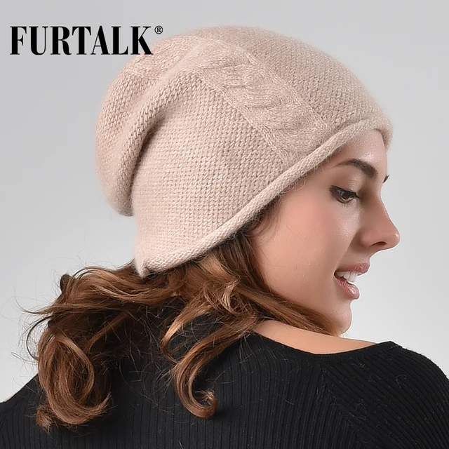 FURTALK Cashmere Rabbit Hair Winter Women Hat Knitted Beanie Hats for Girls Skullies Beanies Female AD005