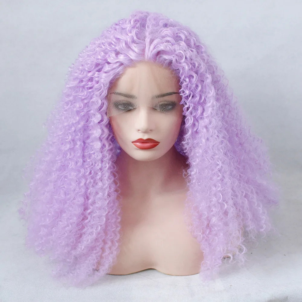 VNICE лаванды Afro Kinky Фигурные синтетические кружева спереди парик для женщины черные кружева перед парики светло-фиолетовый странный