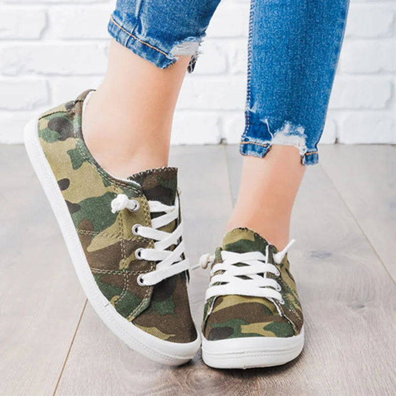 

Autumn Women Camouflage Canvas Flat Shoes Lace Up Vulcanized Ladies Platform Casual Female Fashion Comfort Sneakers Plus size