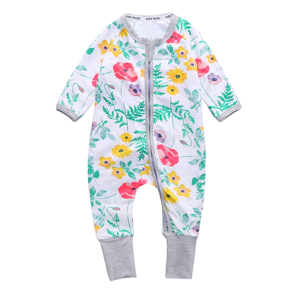 Одежда для новорожденных мальчиков; Одежда для новорожденных комбинезон с длинными рукавами и цветочным принтом для маленьких девочек; комбинезон; Пижама; одежда для малышей; BR107