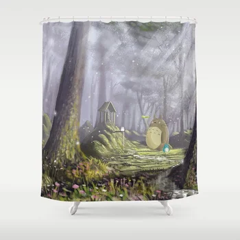 

Totoro's Forest Shower Curtain Bath Products Shower Curtain Decor with Hooks Waterproof