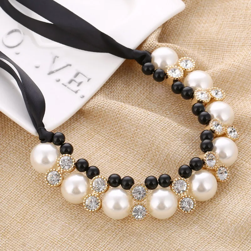 

Fashion Simulated Pearl Necklaces & Pendants Rhinestone Beads Rope Chain Chokers Necklace Statement Necklaces For Women Collares