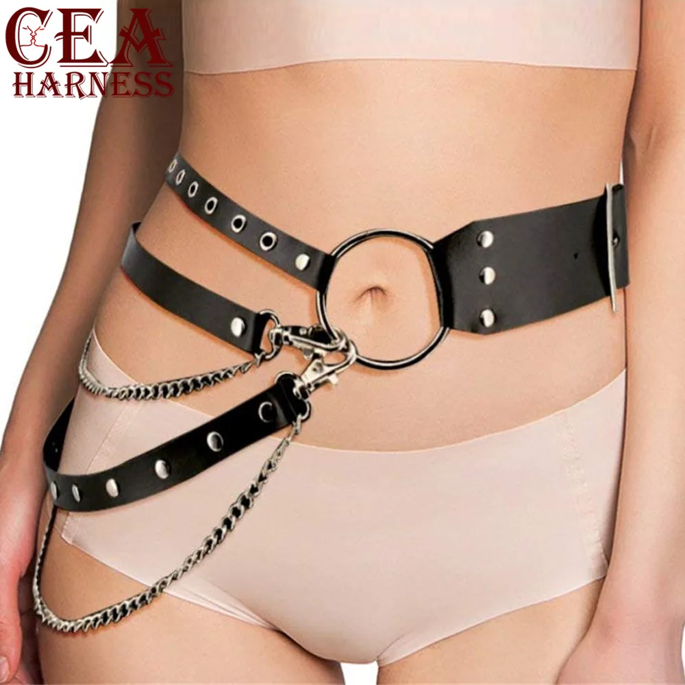 

CEA.HARNESS Punk Waist Belt Fashion Adjustable Leather Harness For Women Party Accessories Sexy Garters With Metal Chain Garter