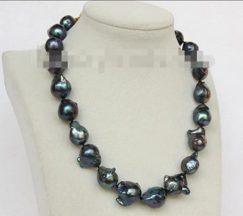 

Baroque 17" 20mm Baroque black Reborn keshi pearls necklace dragon clasp