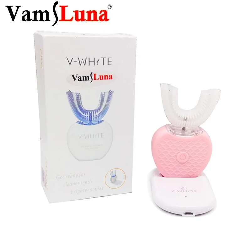 Ceny Automatyczna szczoteczka do zębów w kształcie litery U, ultradźwiękowy, 360 stopni, z niebieskim światłem do wybielania i sterylizacji