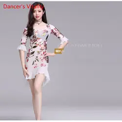 2018 производительность Для женщин танец живота платье с принтом практика платье для сцены шею среднего рукав платье для танцев