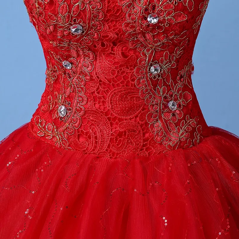 New Design V Neck Lace Wedding Dress Red Color Cheap Tulle Big Bridal Ball Gown Pregnant 4