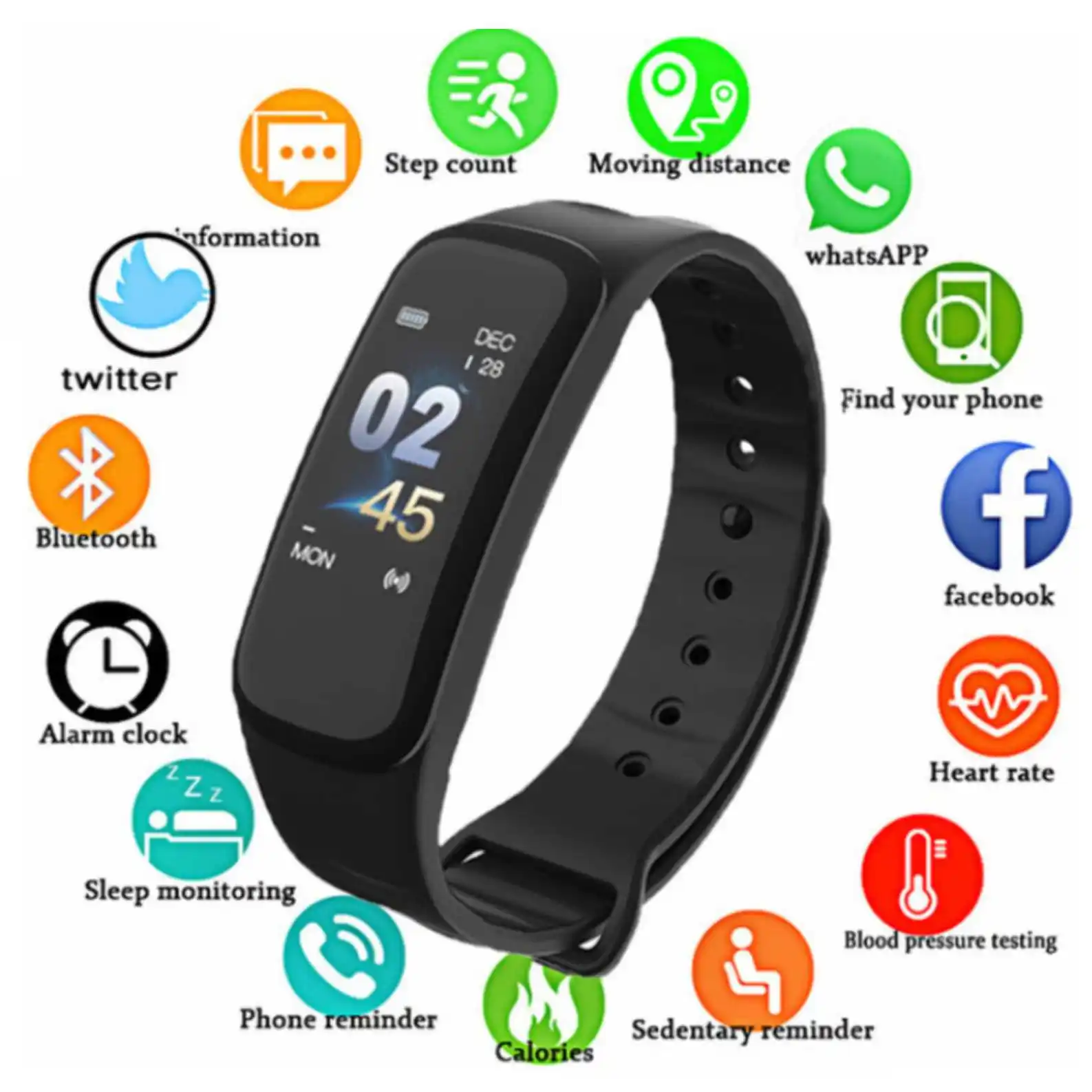 

Slimy C1Plus Color Screen Smart Bracelet Blood Pressure Smart Band Heart Rate Monitor Smart Fitness Tracker Wristband PK F1 Y5