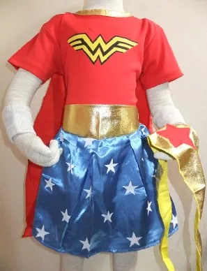 

3-7 years Party decoration chrismas short sleeves Wonder woman superman skirt Cosplay & (shawls+scarf+wristbands) size:S-XXL