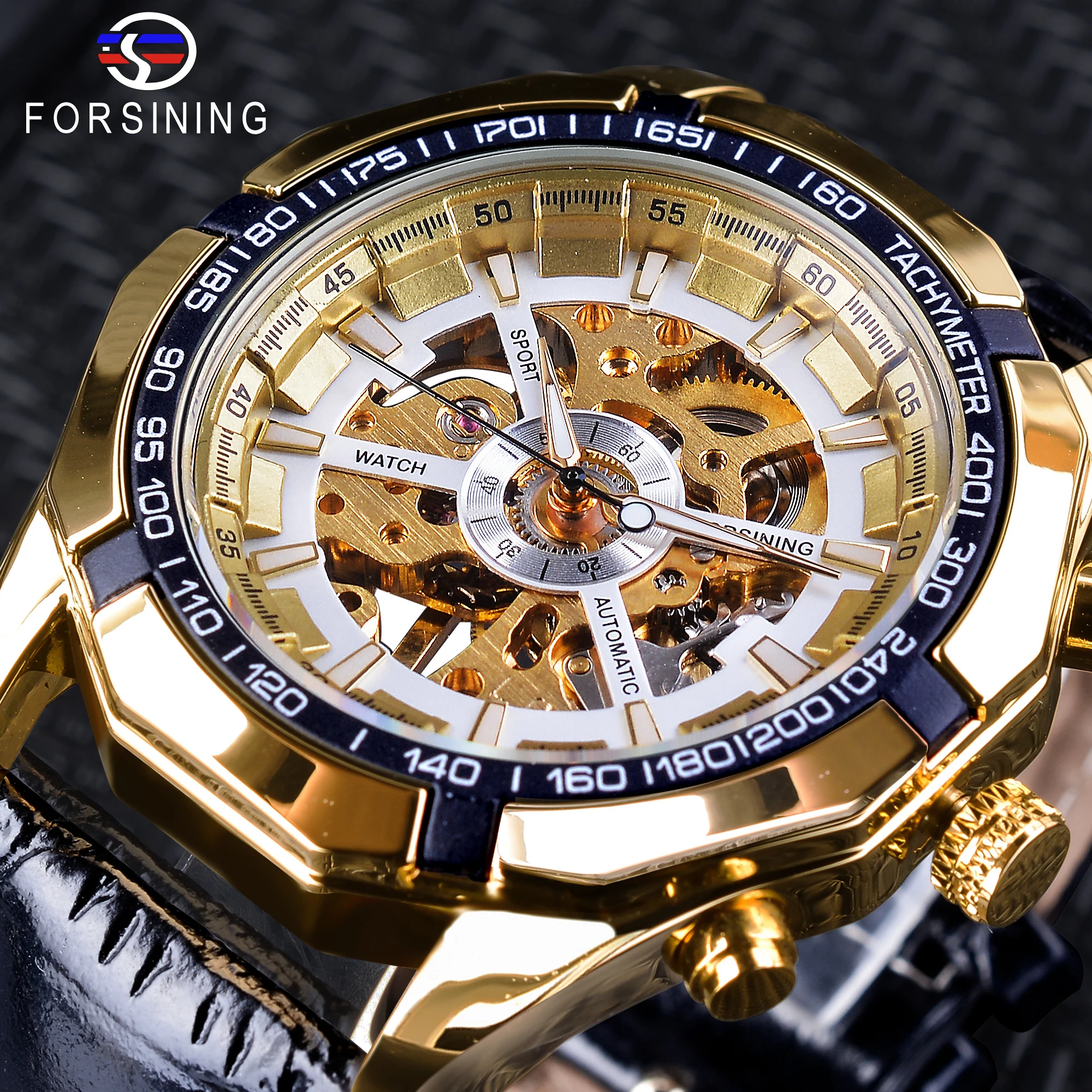 

Forsining 2018 Fashion Gold White Skeleton Display Wristwatch Male Luminous Hands Clock Men's Mechanical Watch Top Brand Luxury