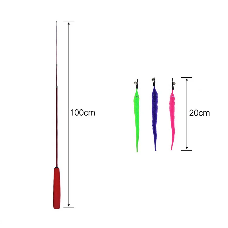 1 шт. забавные игрушки для кошек Интерактивная эластичная Удочка цыпленок рыба Mascotas домашние животные игрушки с колокольчиками рыболовная палка случайный цвет перо - Цвет: random color feather