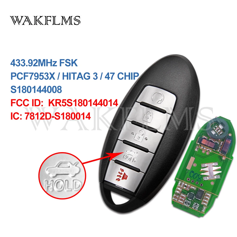 5 btns Smart Remote ключи 433,92 МГц для Nissan Pathfinder Platinum Мурано с PCF7953X HITAG 3 47 чип KR5S180144014 S18014400